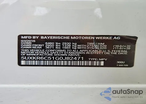 2016 BMW X5 xDrive50I z USA, uszkodzony, nr VIN 5UXKR6C51G0J82471